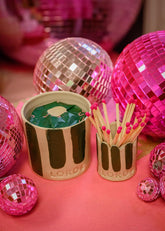 Stripe Ceramic Candle Pot Candle & Match Pot Set