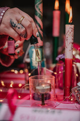 Photophore, verre rose & vert