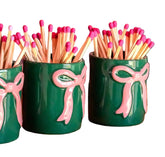 Ceramic Pink Bow Green Match Pot