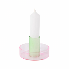 Bougeoir verre rose & vert
