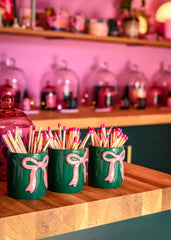 Ceramic Pink Bow Green Match Pot