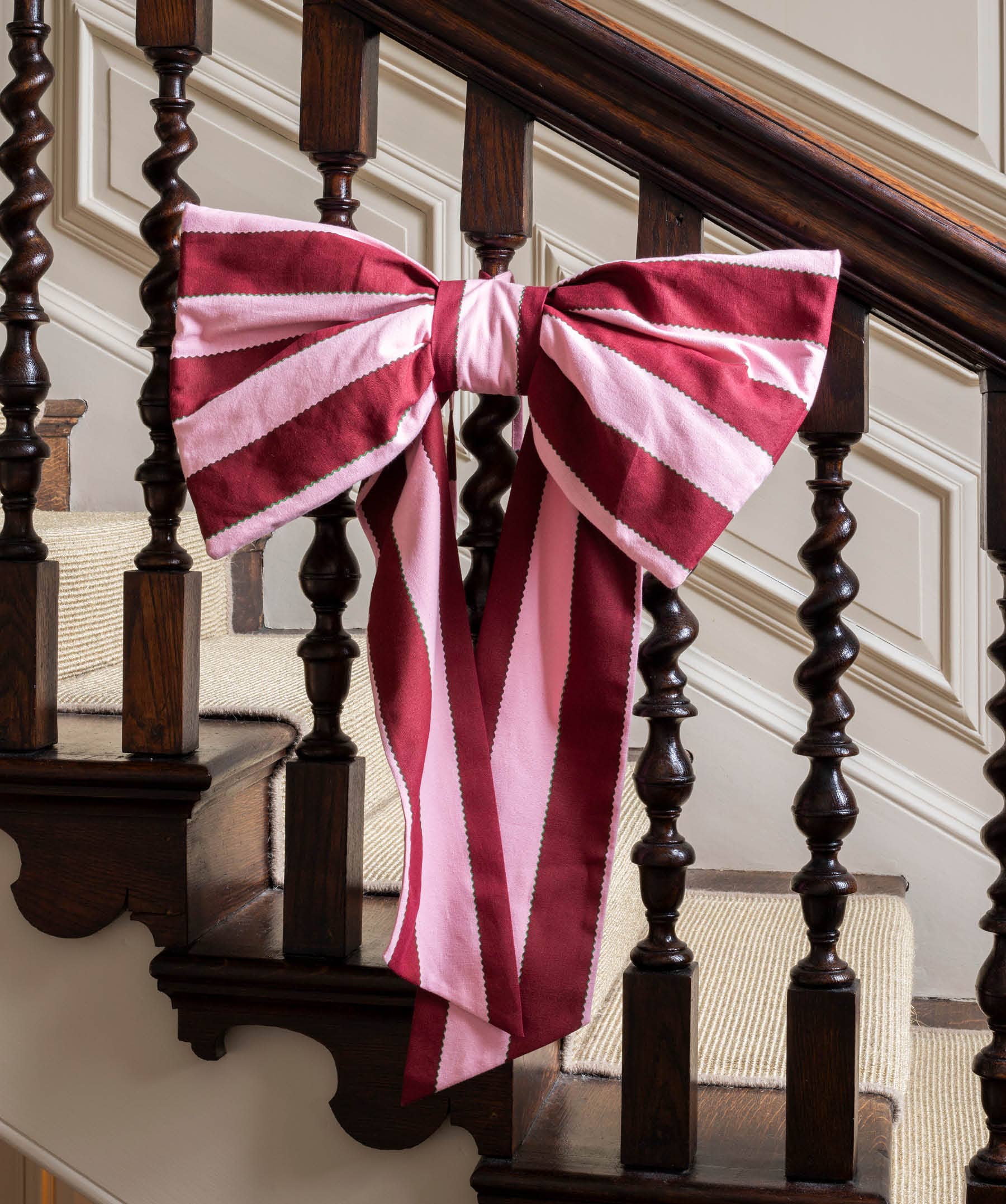 Christmas Hanging Bow - Bold Stripe Burgundy