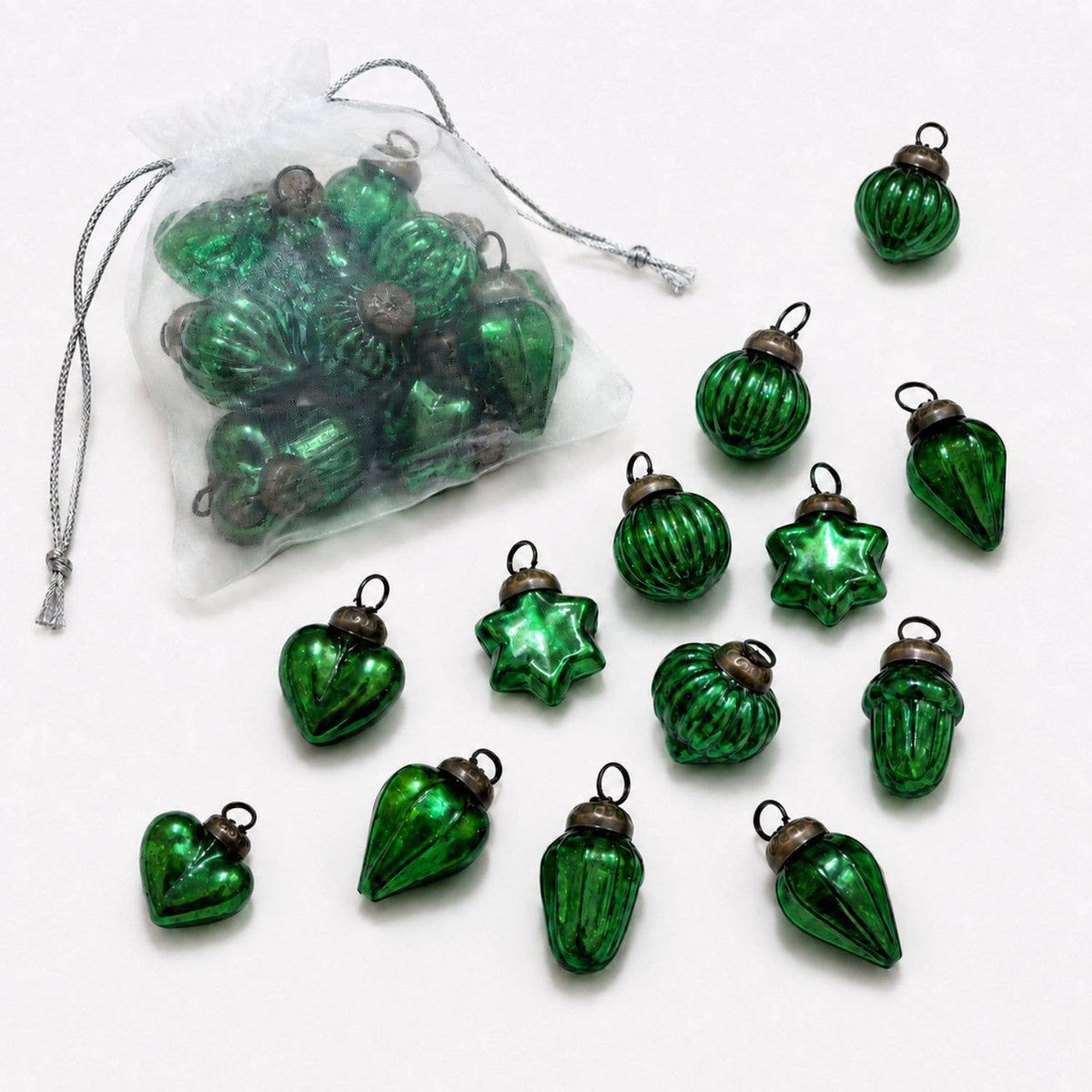 Classic Green 1" Mouth-Blown Glass Baubles (Bag of 12)
