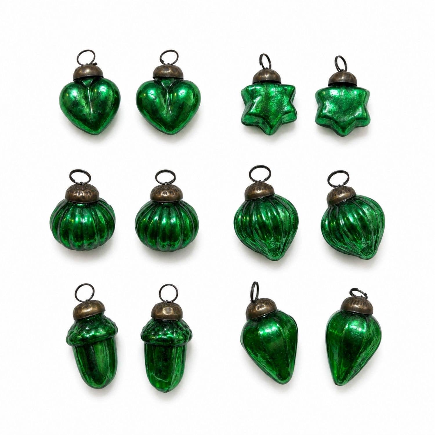 Classic Green 1" Mouth-Blown Glass Baubles (Bag of 12)