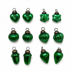 Classic Green 1" Mouth-Blown Glass Baubles (Bag of 12)