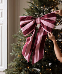 Christmas Hanging Bow - Bold Stripe Burgundy