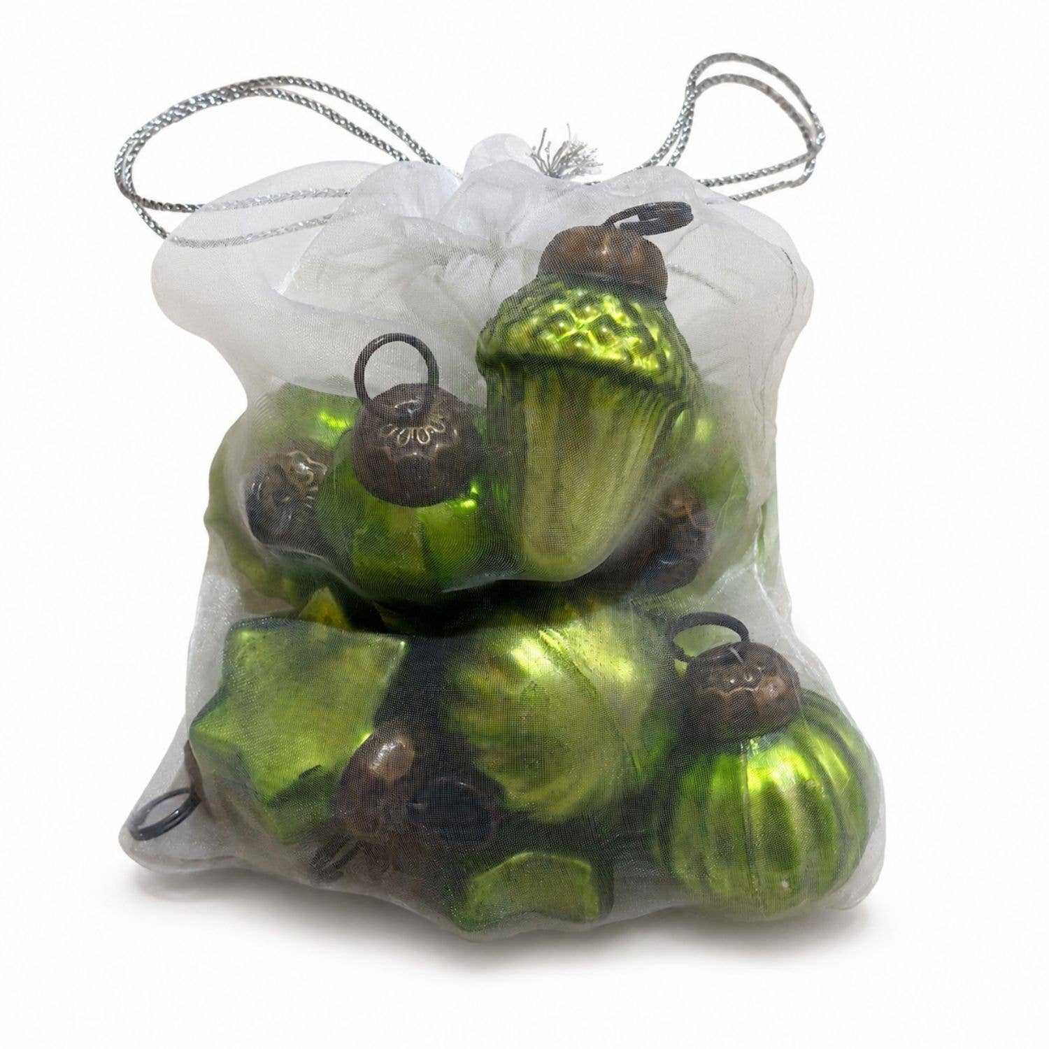 Lime Green 1" Mouth-Blown Glass Baubles (Bag of 12)