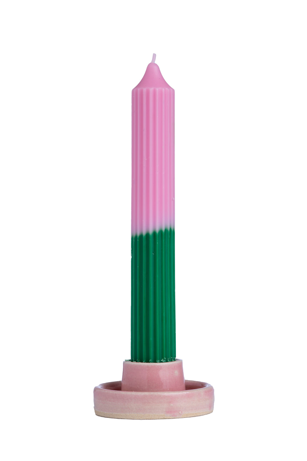 Vela delgada y alta con forma de pilar rosa y verde