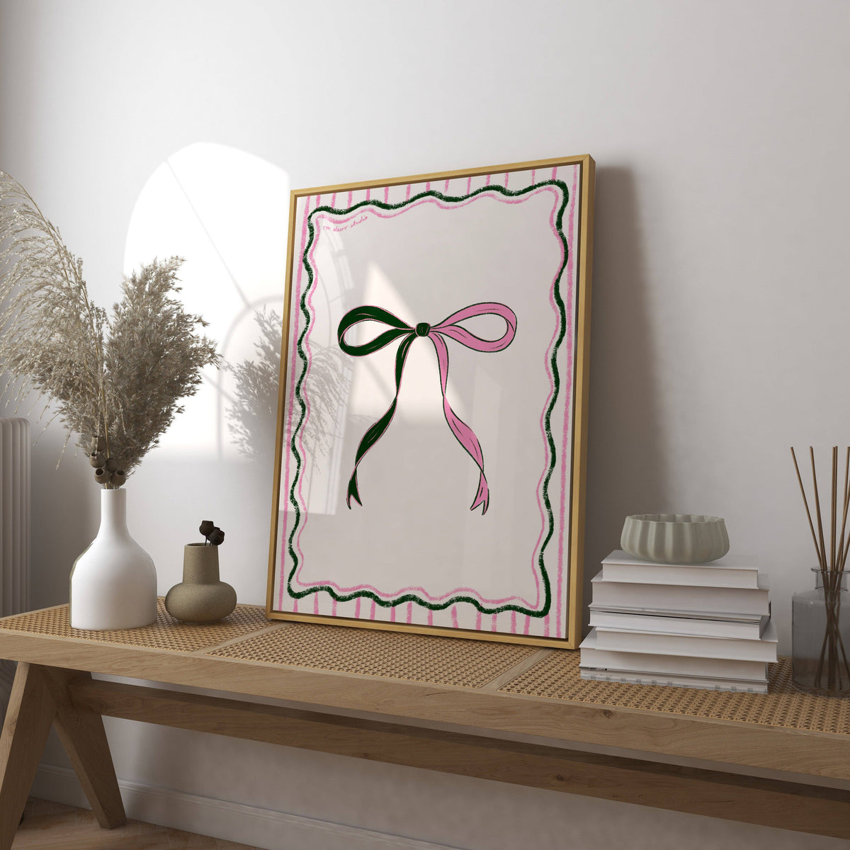 Pink and Green Bow Art Print