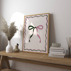 Pink and Green Bow Art Print
