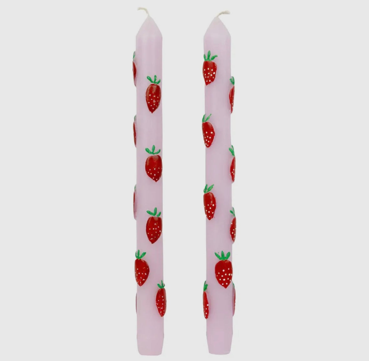 Hand Painted Strawberry tapered candles infused with ‘Pengelli Forest’ scent