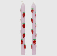 Hand Painted Strawberry tapered candles infused with ‘Pengelli Forest’ scent