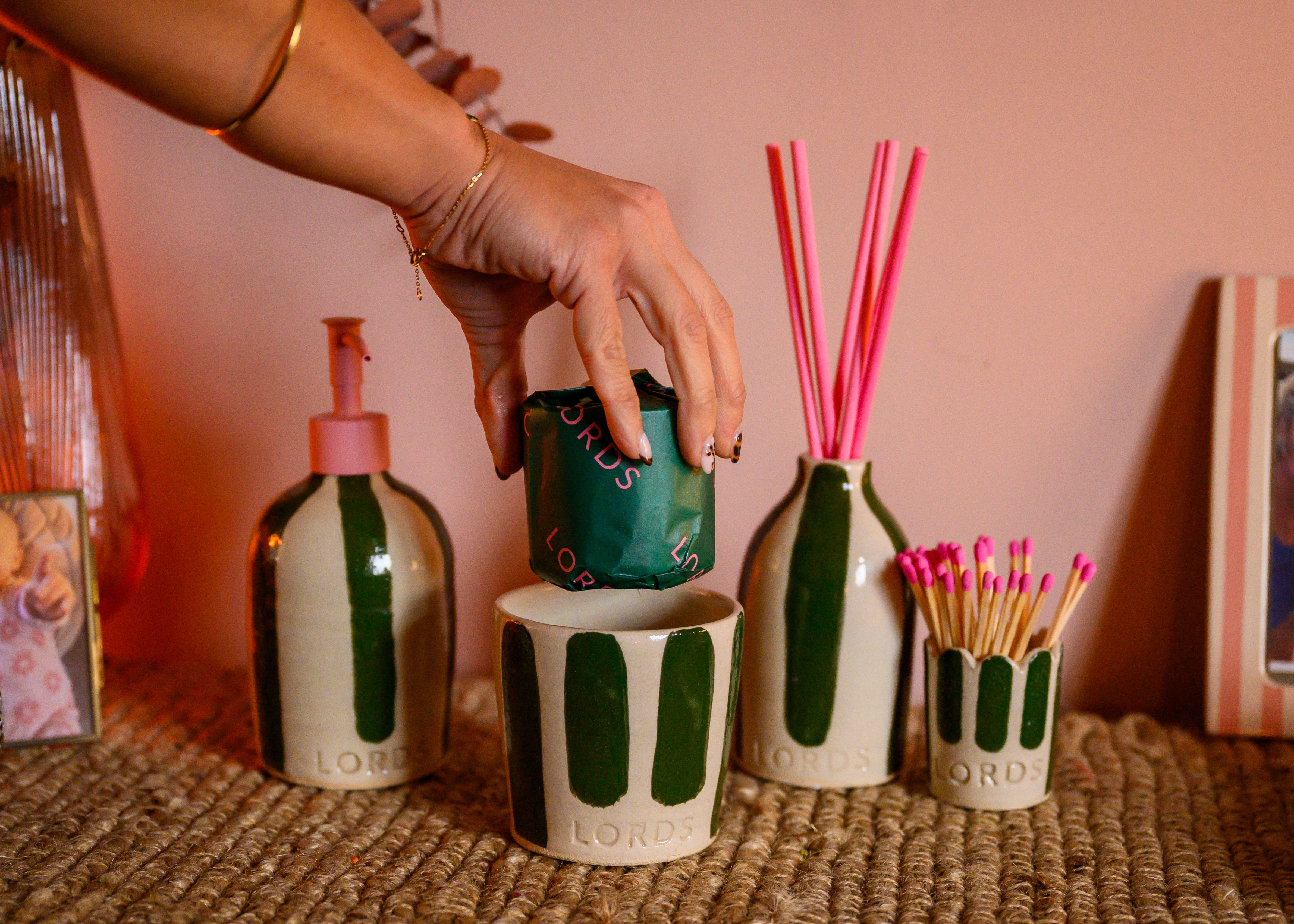 Stripe Ceramic Candle Pot & Candle Refill