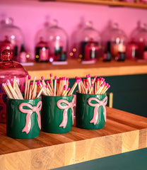 Ceramic Pink Bow Green Match Pot