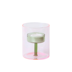 Tea light holder, pink & green glass