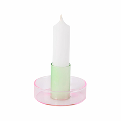 Tapered candle holder, pink & green glass