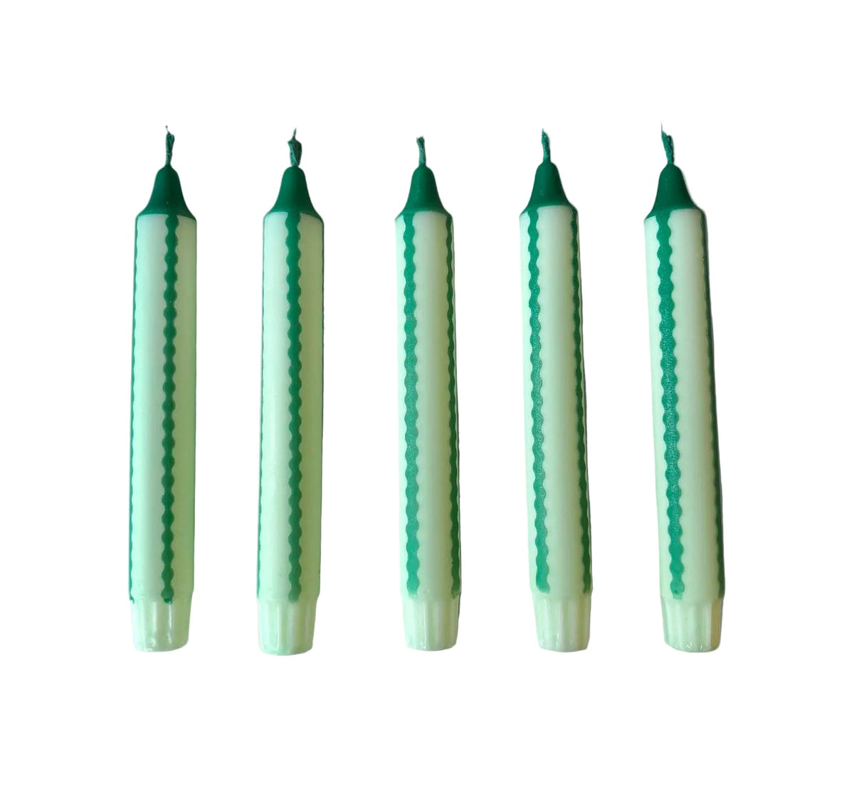 Green Hand Dipped Scallop Stripe Dinner Candles