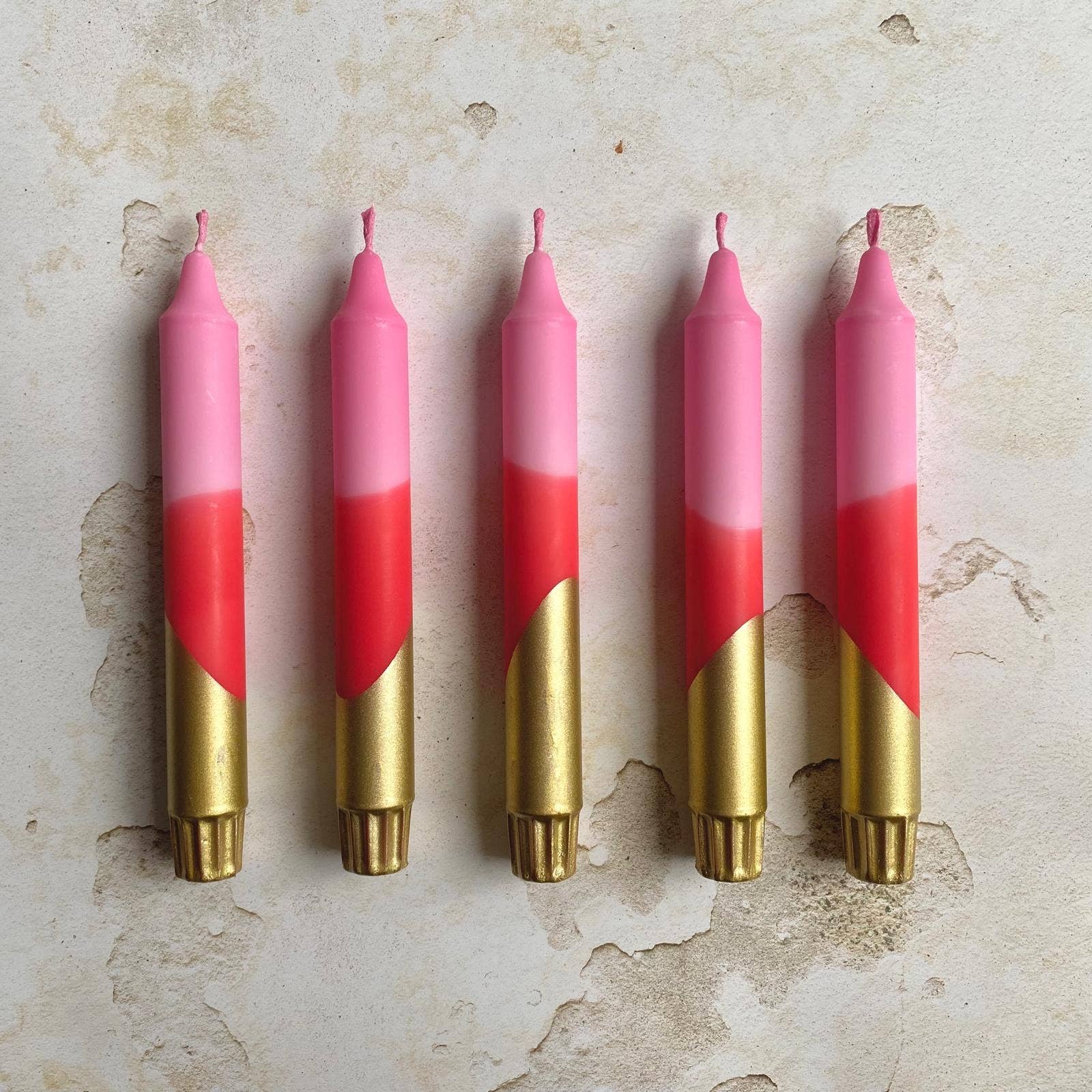Pink, Red & Gold Hand Dipped Tapered Candles