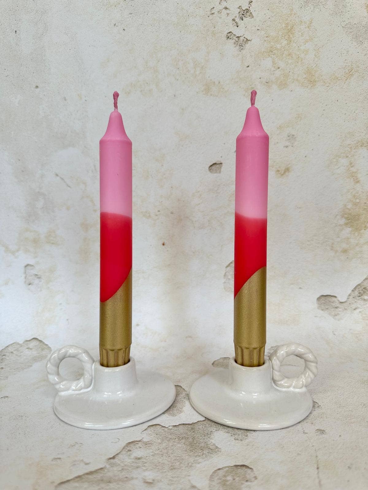 Pink, Red & Gold Hand Dipped Tapered Candles