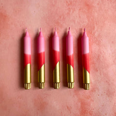 Pink, Red & Gold Hand Dipped Tapered Candles