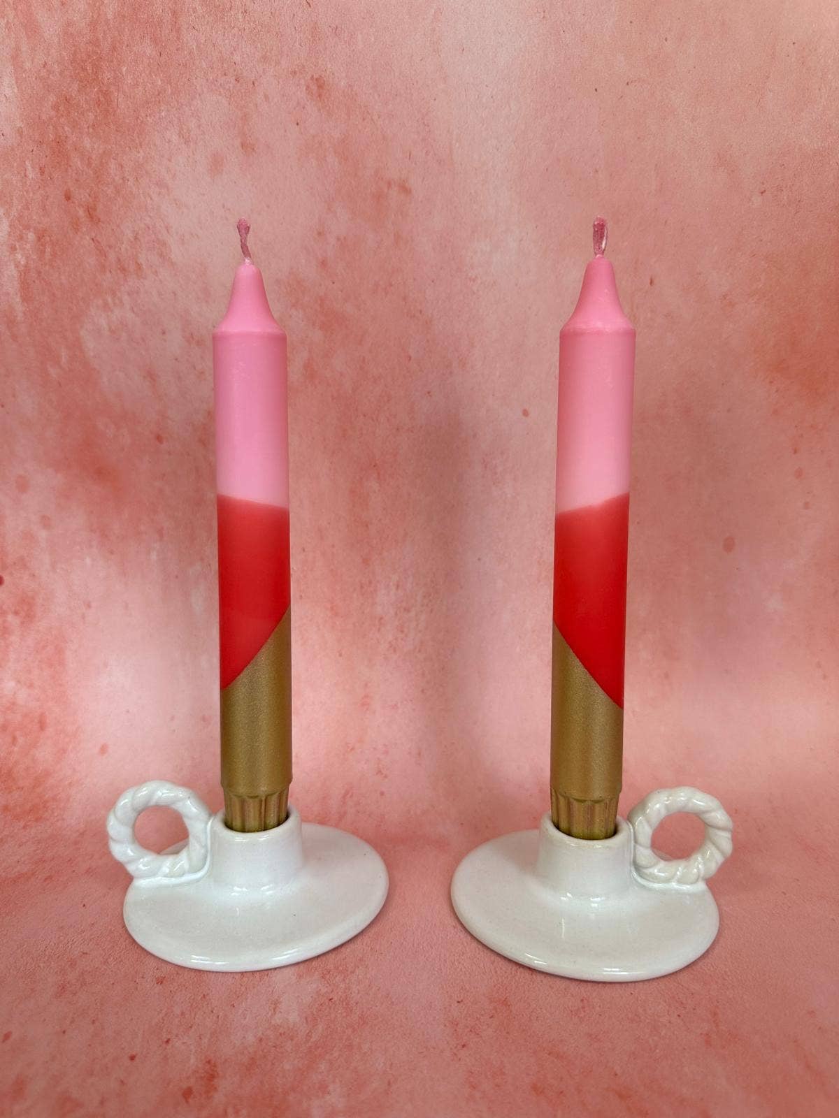 Pink, Red & Gold Hand Dipped Tapered Candles