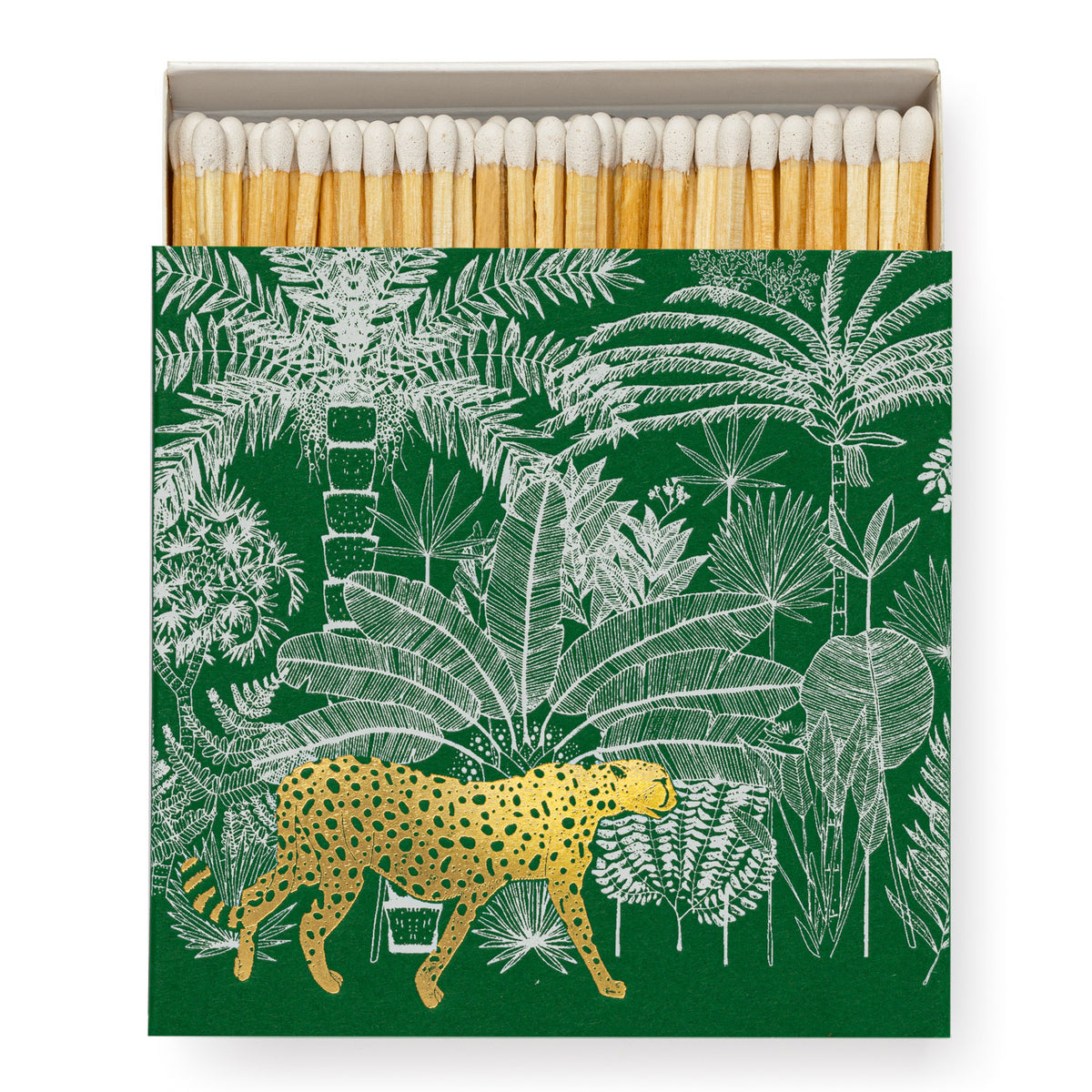 Caja de cerillas cuadrada de guepardo verde