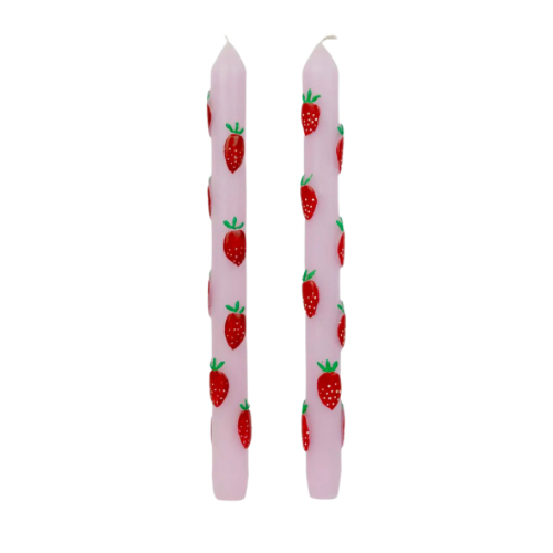 Hand Painted Strawberry tapered candles infused with ‘Pengelli Forest’ scent