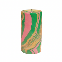 Pink, Green & Gold Marbled Pillar Candle