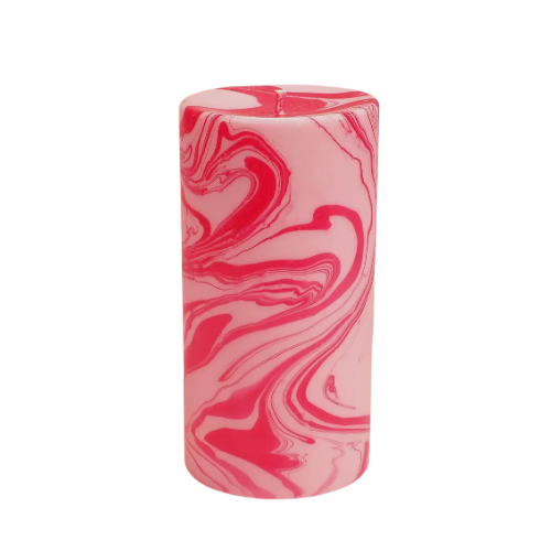 Pink & Red Marbled Pillar Candle