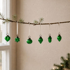 Classic Green 1" Mouth-Blown Glass Baubles (Bag of 12)