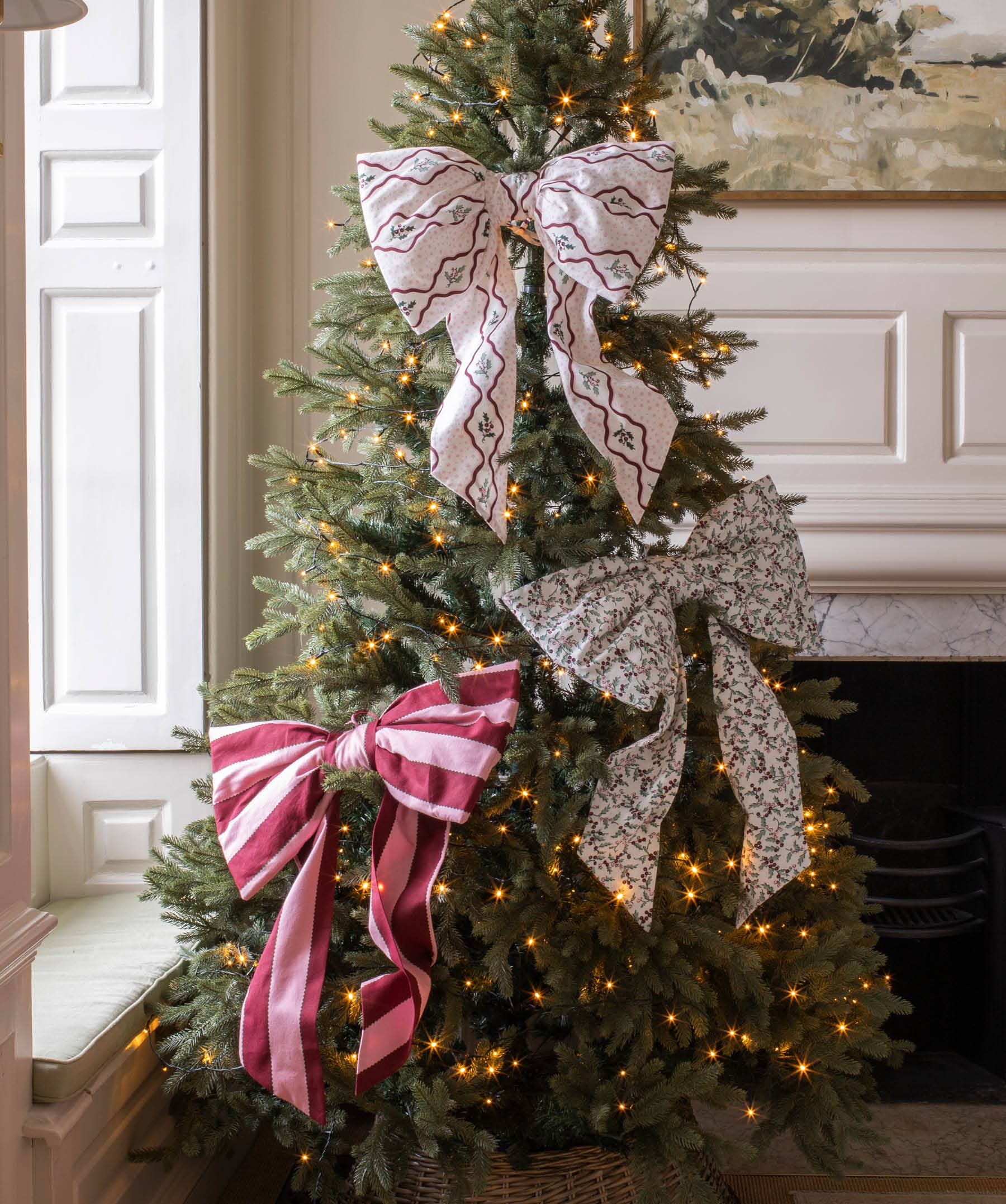 Christmas Hanging Bow - Bold Stripe Burgundy