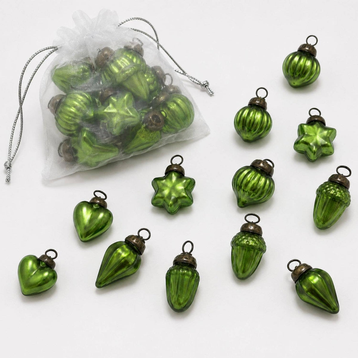 Lime Green 1" Mouth-Blown Glass Baubles (Bag of 12)