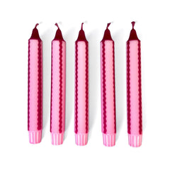 Pink and Deep Red Hand Dipped Scallop Stripe Dinner Candles