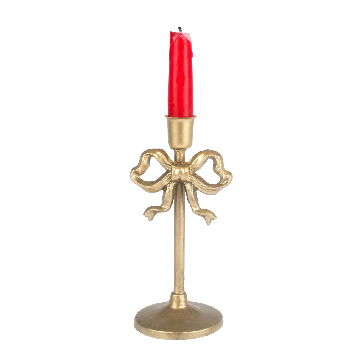 Antique Gold Metal Bow Taper Candle Holder Candlestick