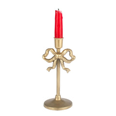 Antique Gold Metal Bow Taper Candle Holder Candlestick