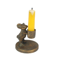 Antique Gold Cast Iron Mouse Candle Holder