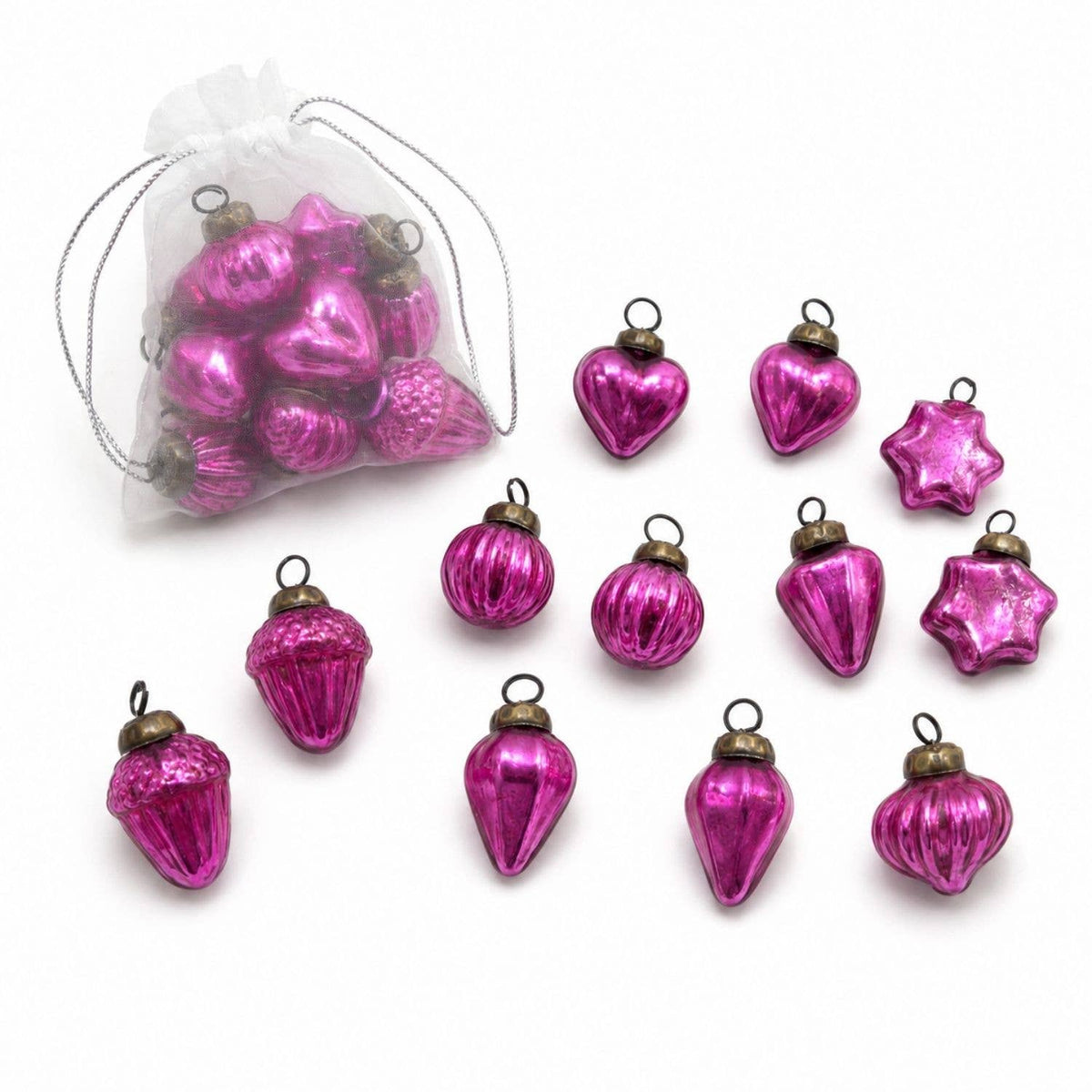Classic Pink 1" Mouth-Blown Glass Baubles  (Bag of 12)