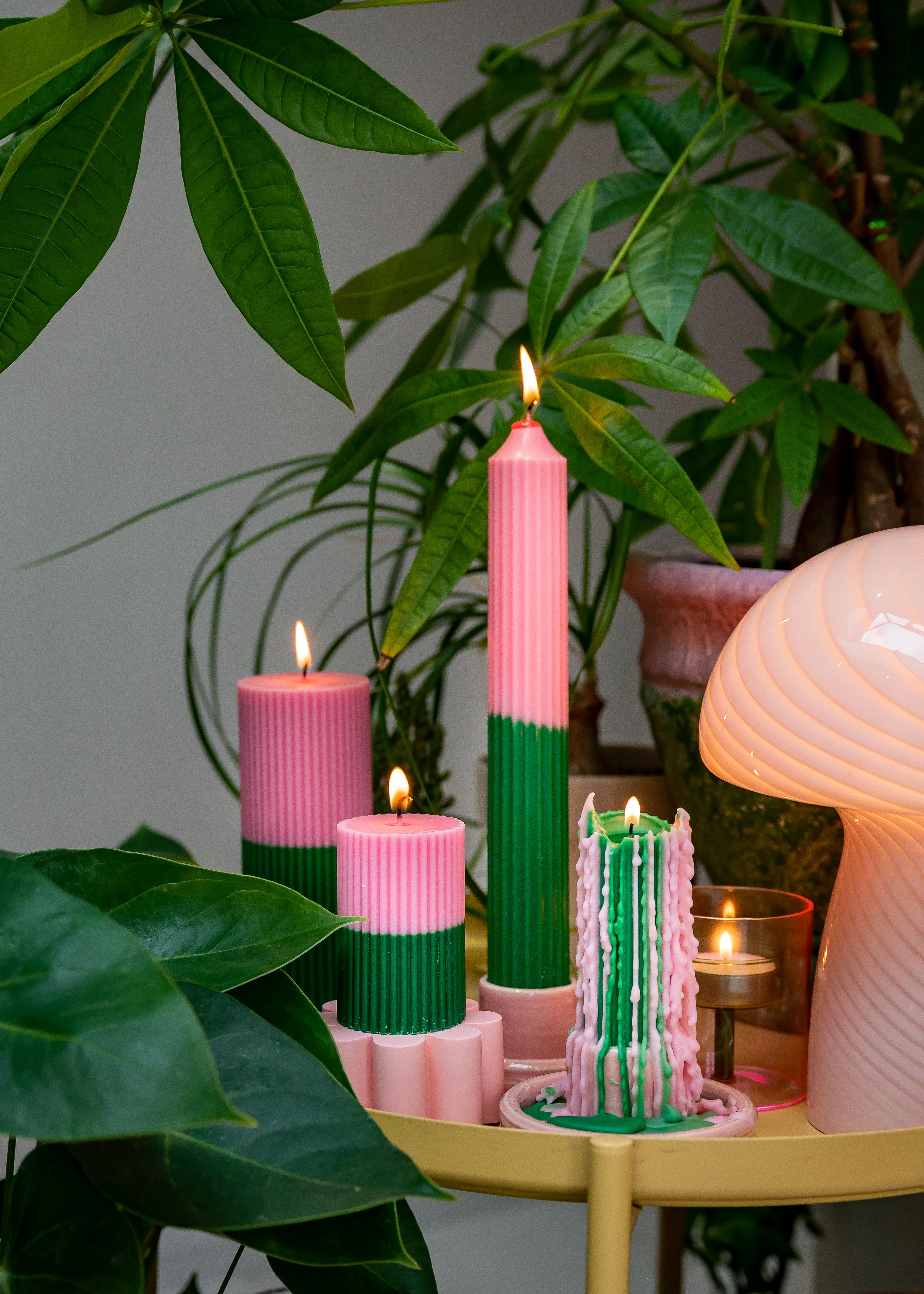 Pillar Candle, pink & green