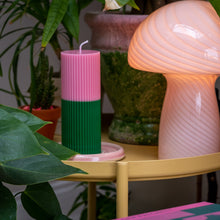 Load image into Gallery viewer, Pillar Candle, pink &amp; green
