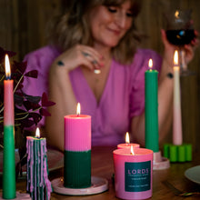 Load image into Gallery viewer, Pillar Candle, pink &amp; green

