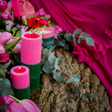 Load image into Gallery viewer, Pillar Candle, pink &amp; green
